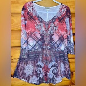 Live and Let Live Paisley Plaid V-Neck Top - Red and Black Lower Back Lace